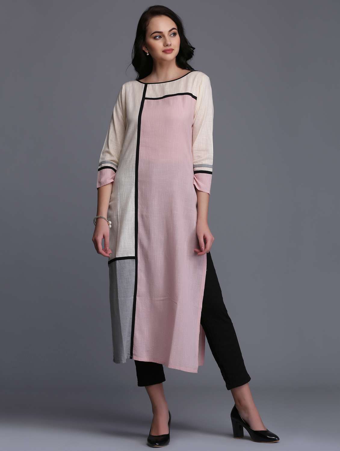 straight color block kurta