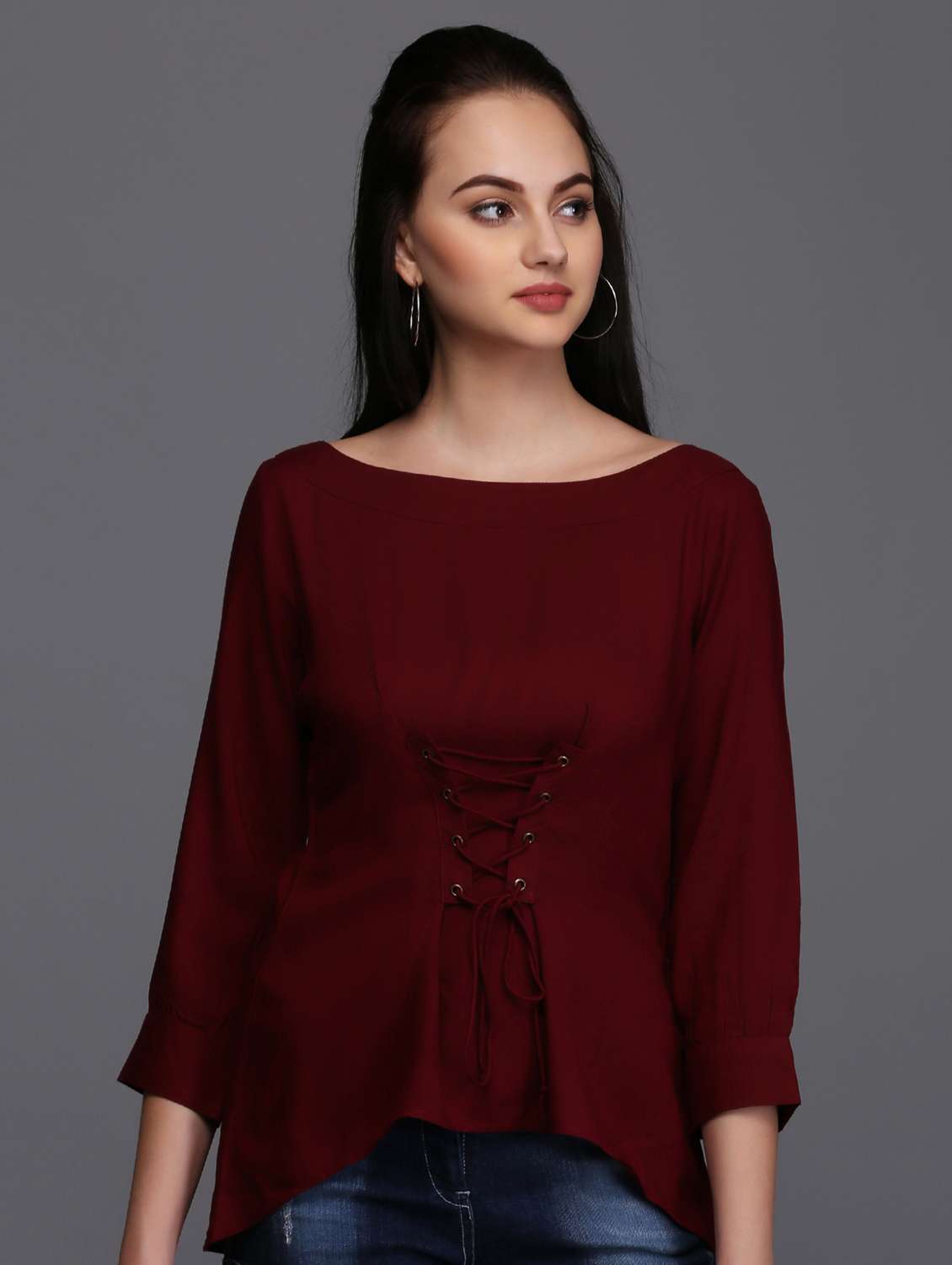 eyelet lace-up asymmetric corset top