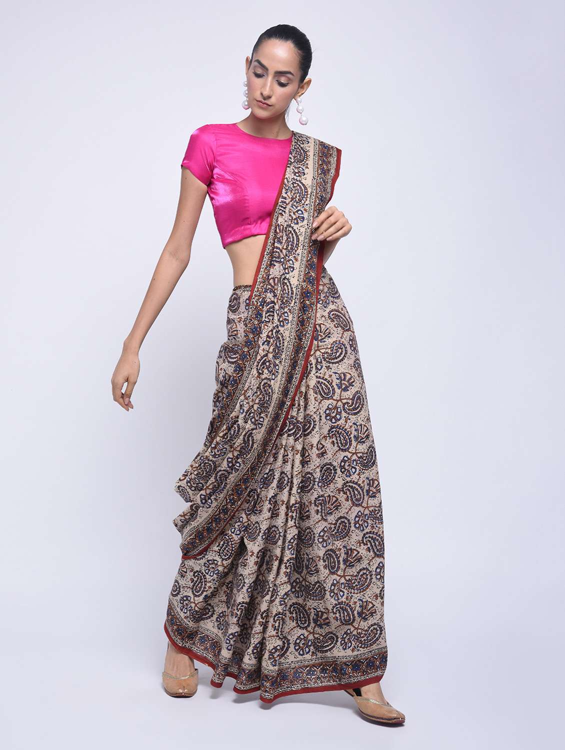 kalamkari bagru printed saree with blouse