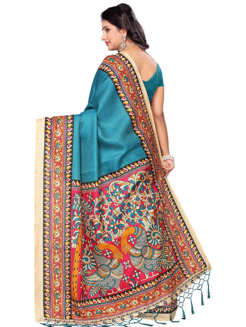 kalamkari printed border saree with blouse - 15449447 -  Standard Image - 1
