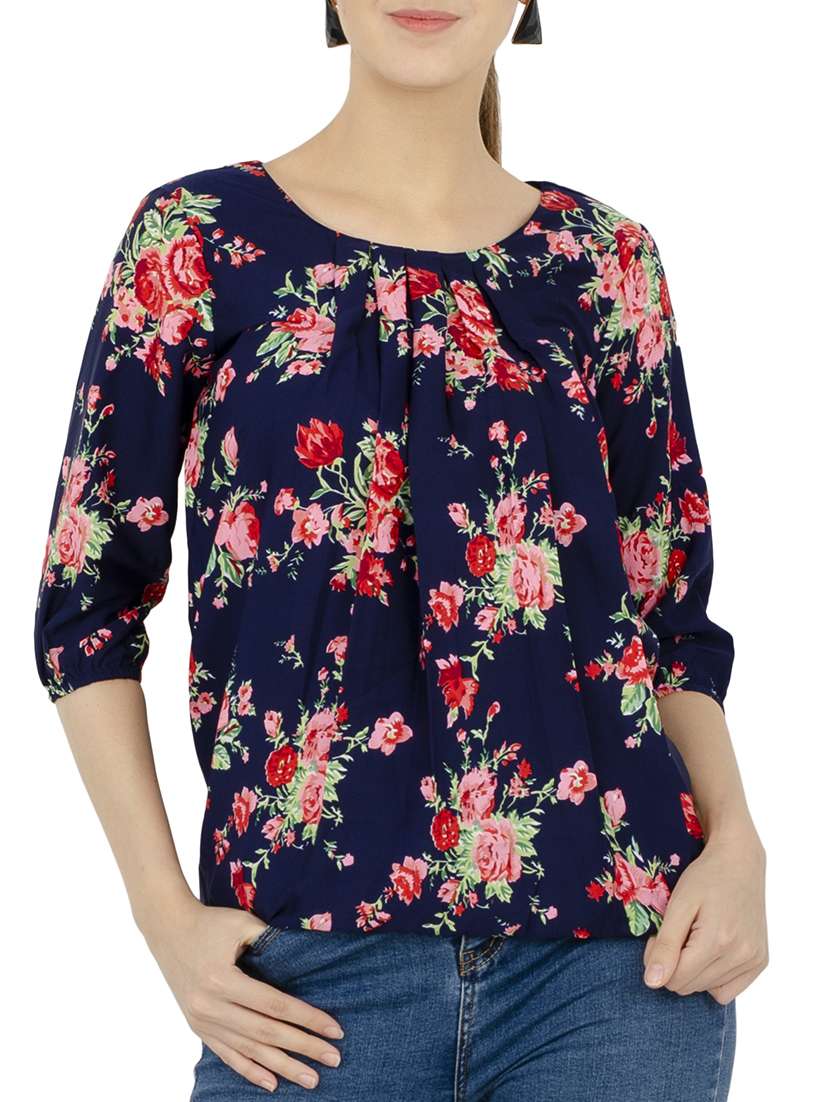 pleated floral blouson top