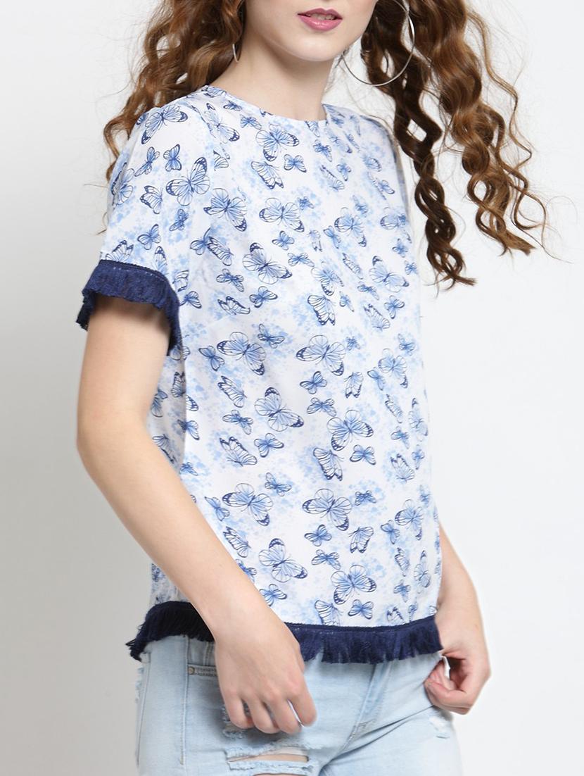 fringe lace butterfly print top - 15451790 - Standard Image - 1