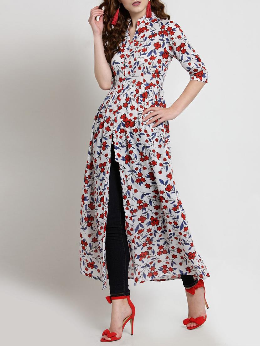 button detail pleated floral tunic - 15451793 - Standard Image - 1