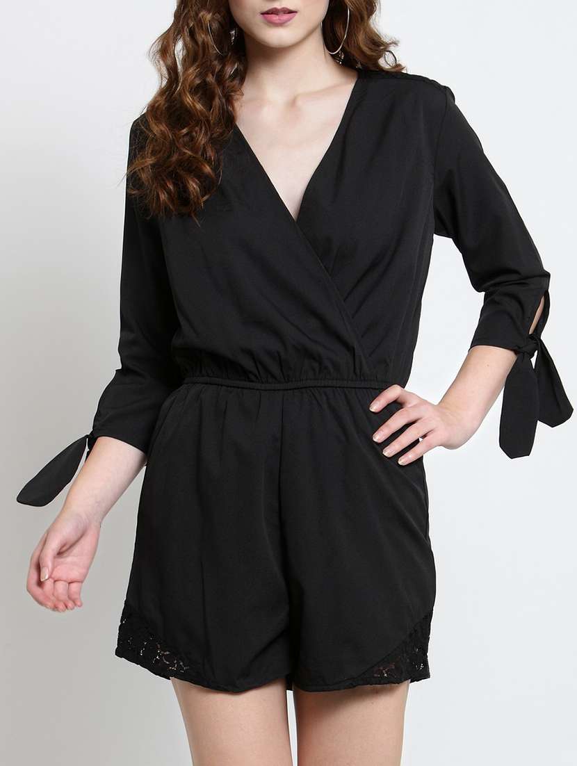 lace yoke wrap romper