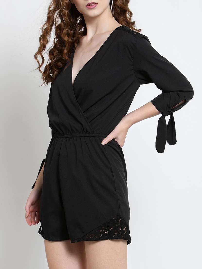 lace yoke wrap romper - 15451795 -  Standard Image - 1