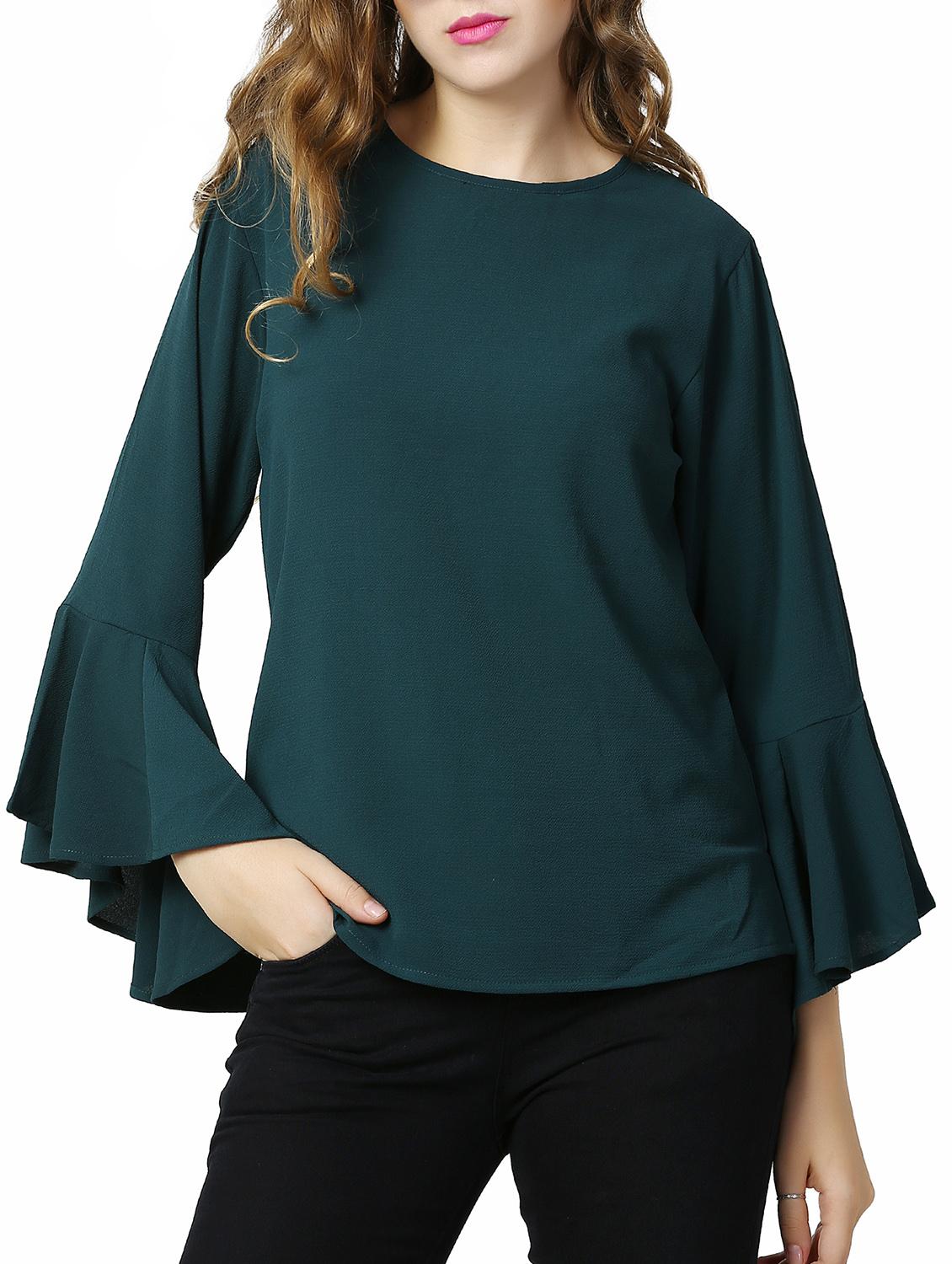 bell sleeved keyhole back top - 15452460 -  Standard Image - 1