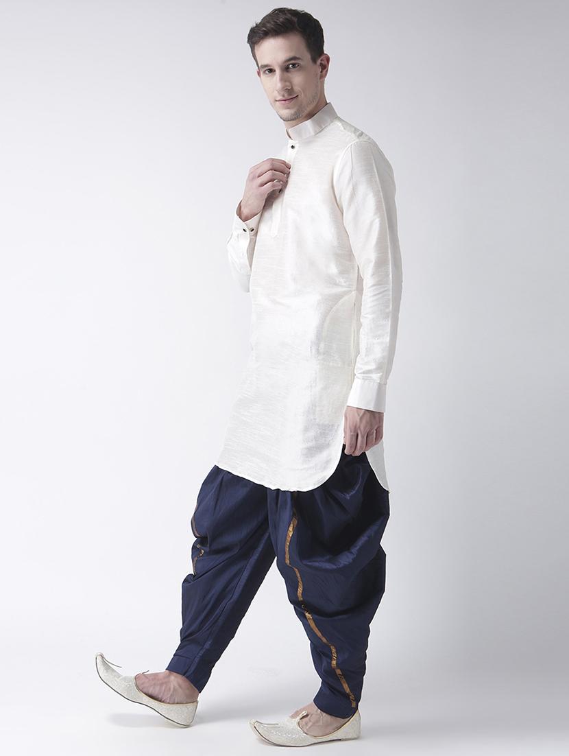white silk blend dhoti kurta set - 15453023 -  Standard Image - 1
