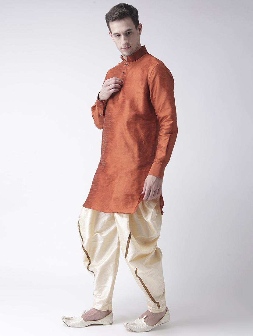 brown silk blend dhoti kurta set - 15453030 - Standard Image - 1