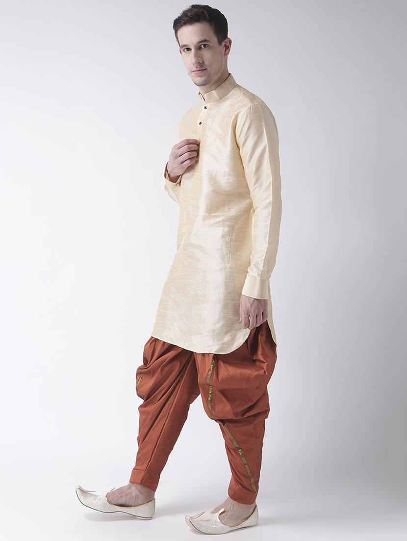cream silk blend dhoti kurta set - 15453033 - Standard Image - 1