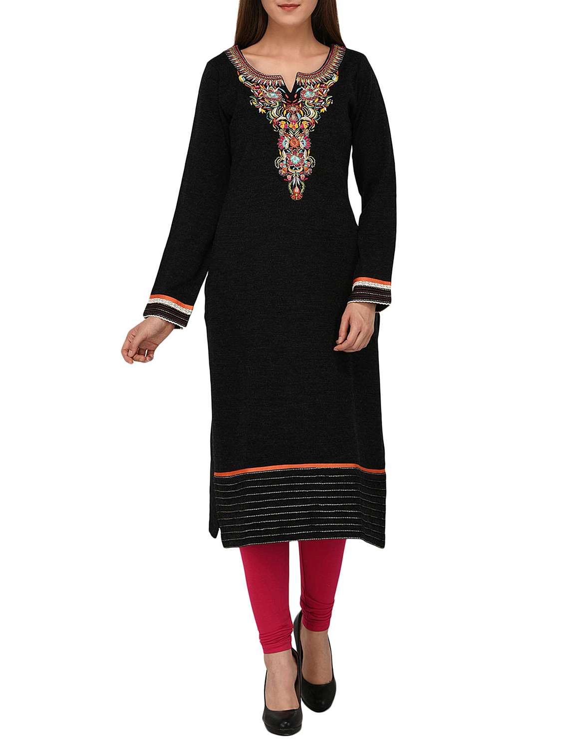 straight embroidered woolen kurta