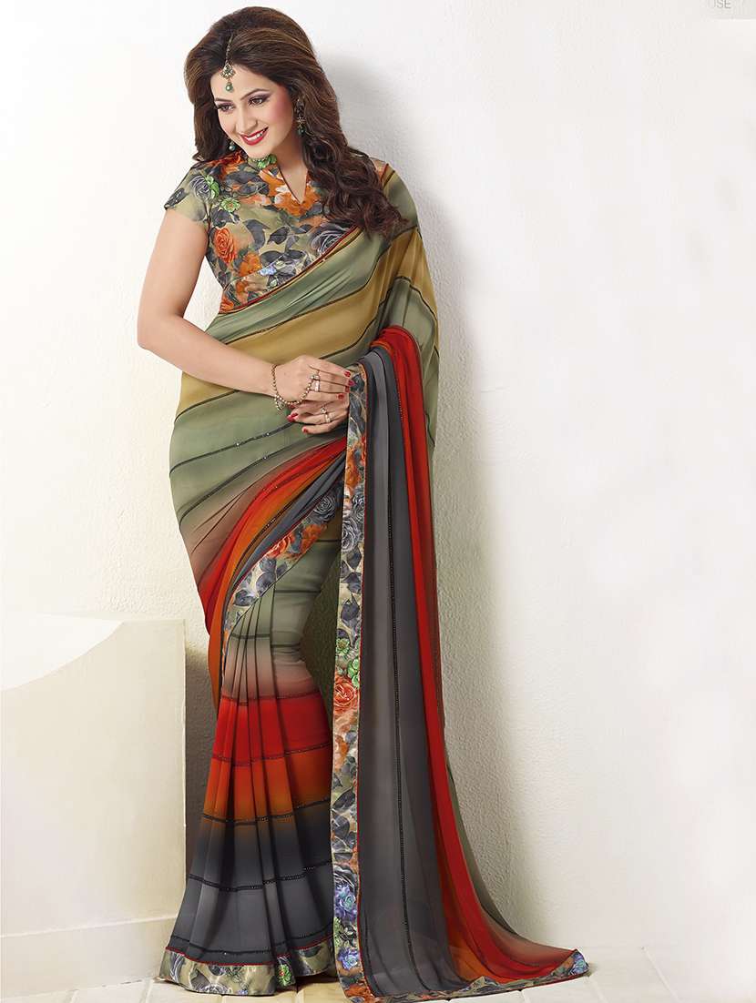 stripes printed saree with blouse