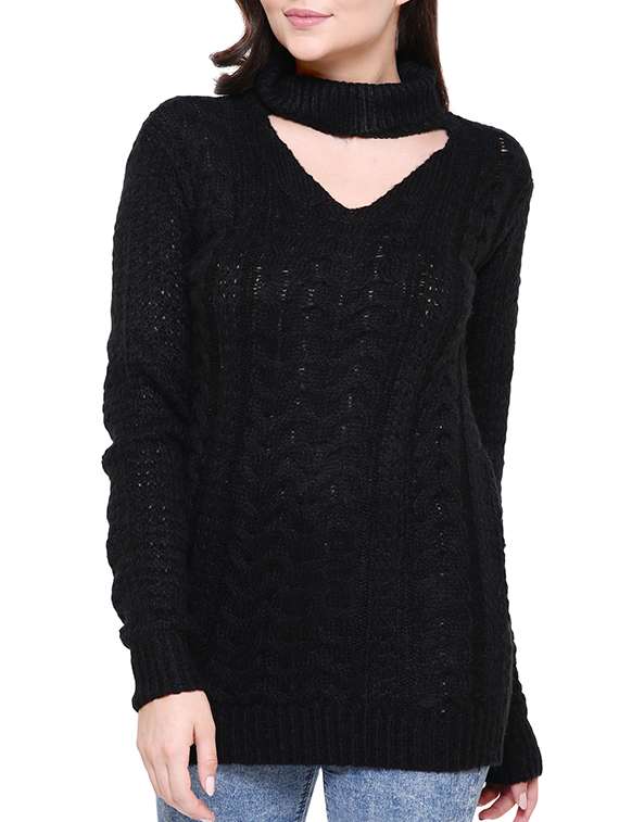 cable knit cutout detail pullover