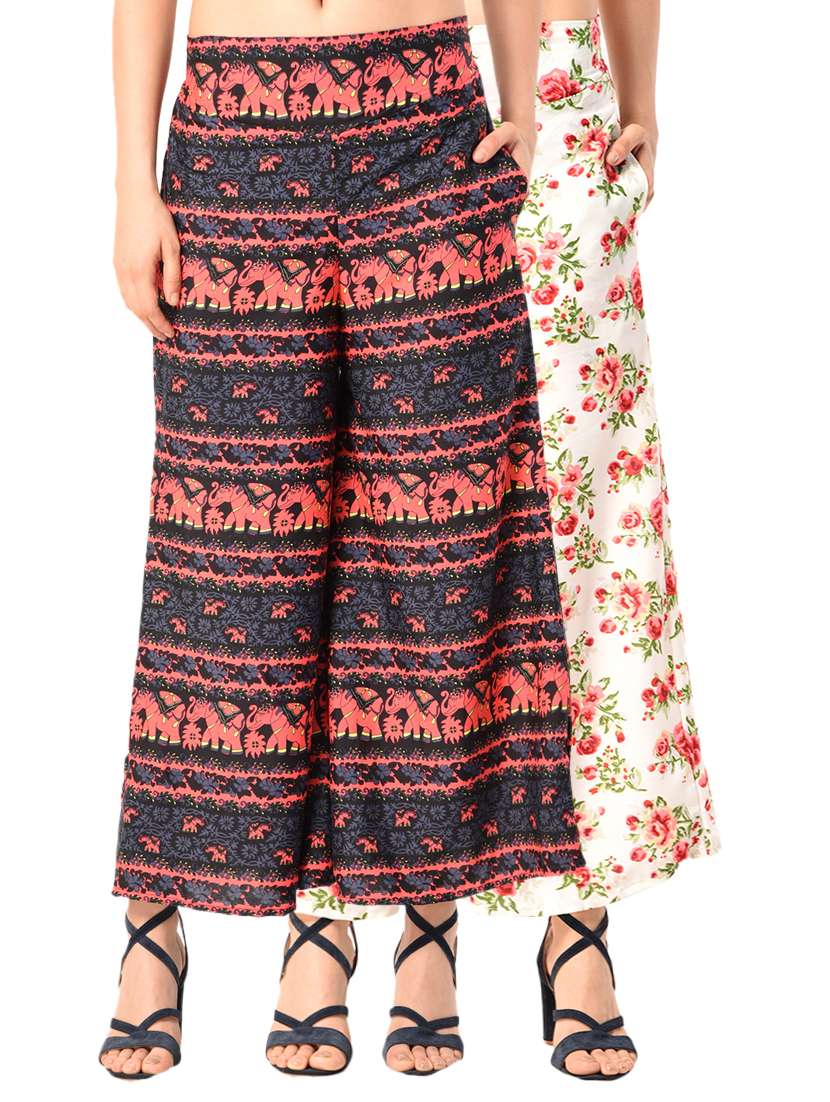 set of 2 printed flared palazzo