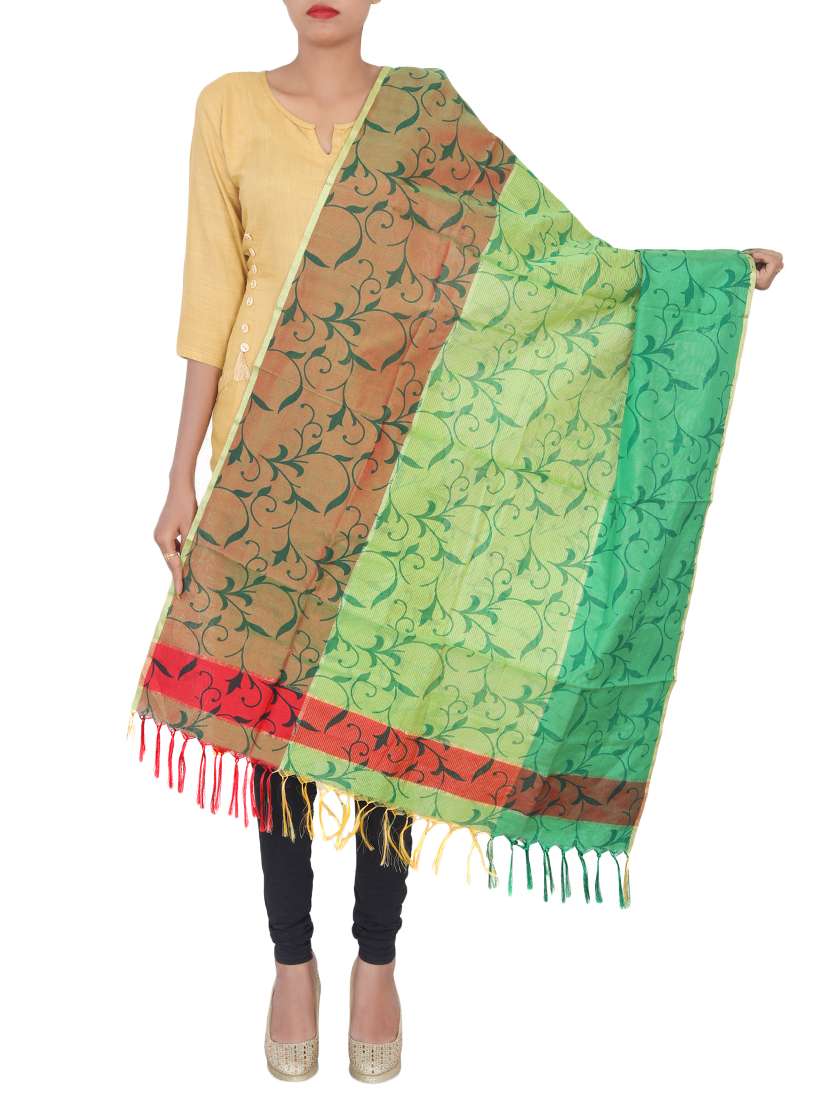 green chanderi dupatta - 15456942 - Zoom Image - 0