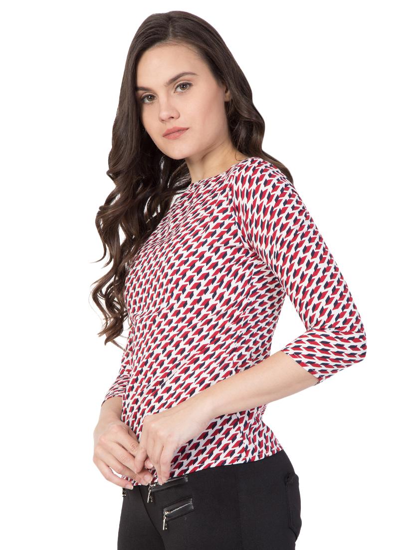printed boat neck top - 15458207 -  Standard Image - 1