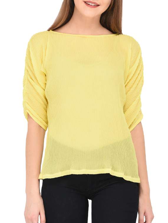 gathered detail accordion pleat top