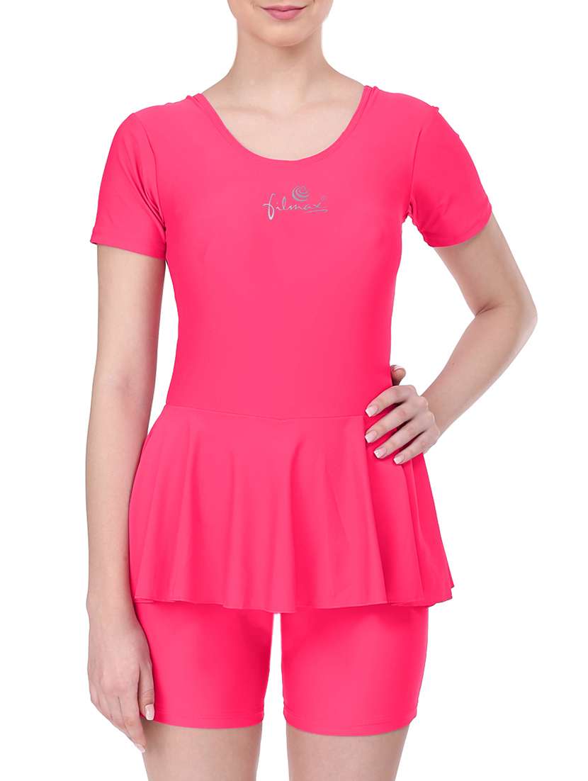 solid fluttered waist functional swimsuit