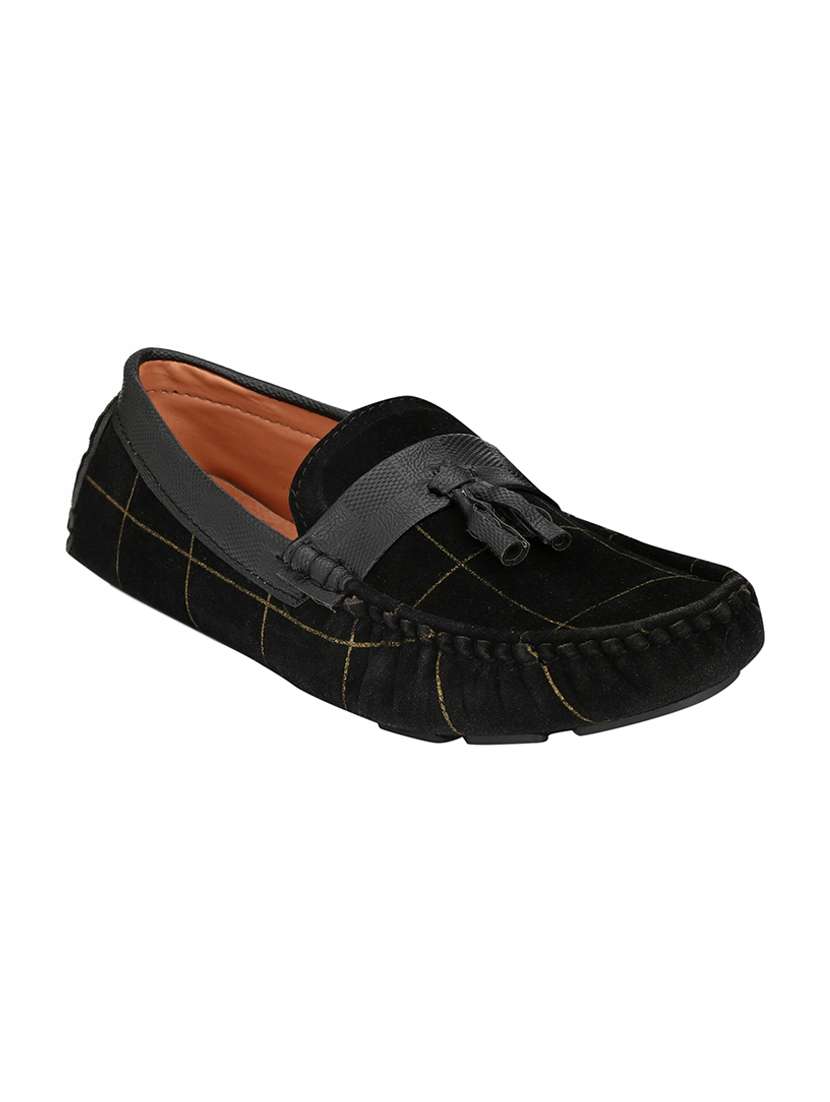 black suede slip on loafers