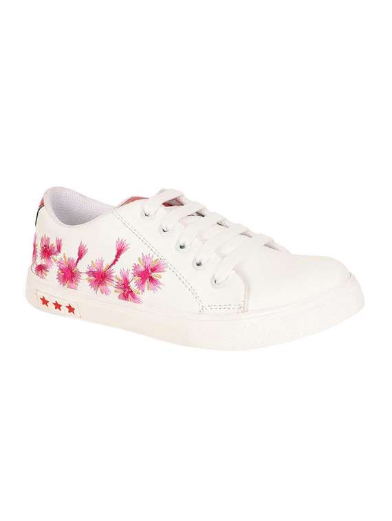 white lace-up sneakers