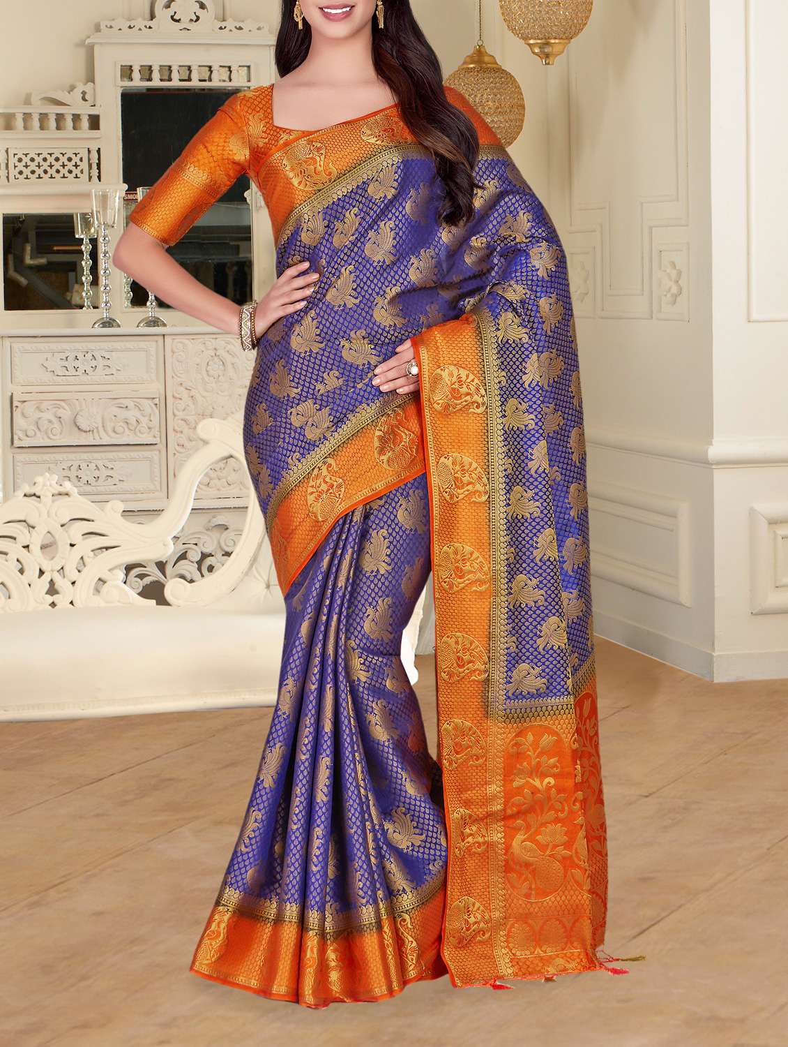 contrast boder conversational kanjivaram saree