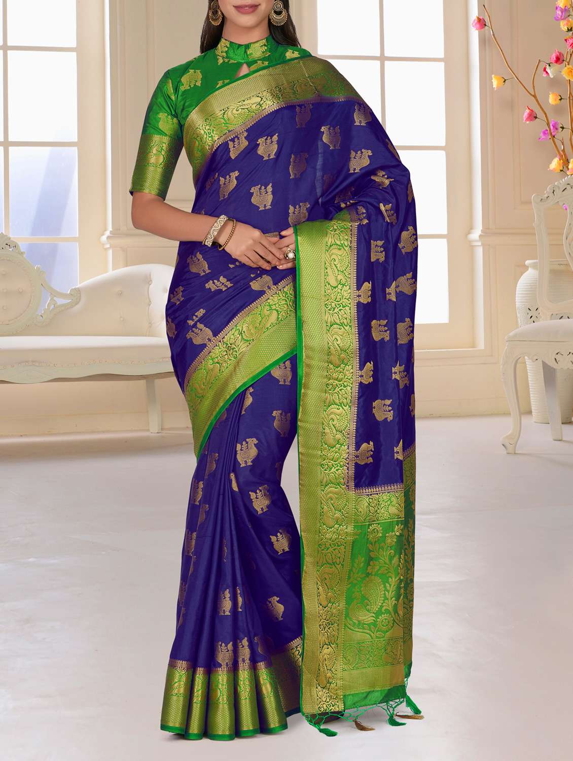 contrast border conversational kanjivaram saree