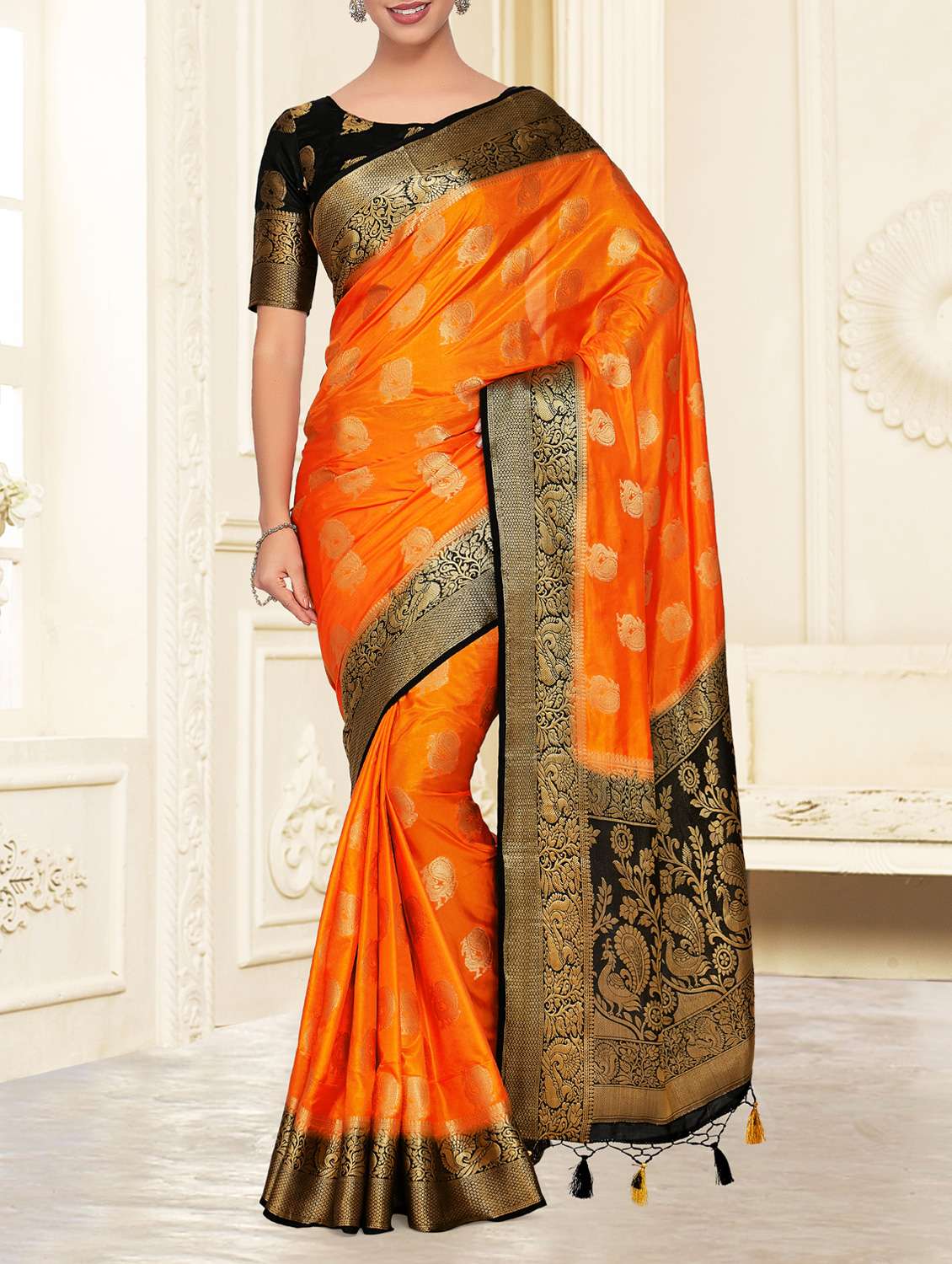 contrast pallu conversational kanjivaram saree