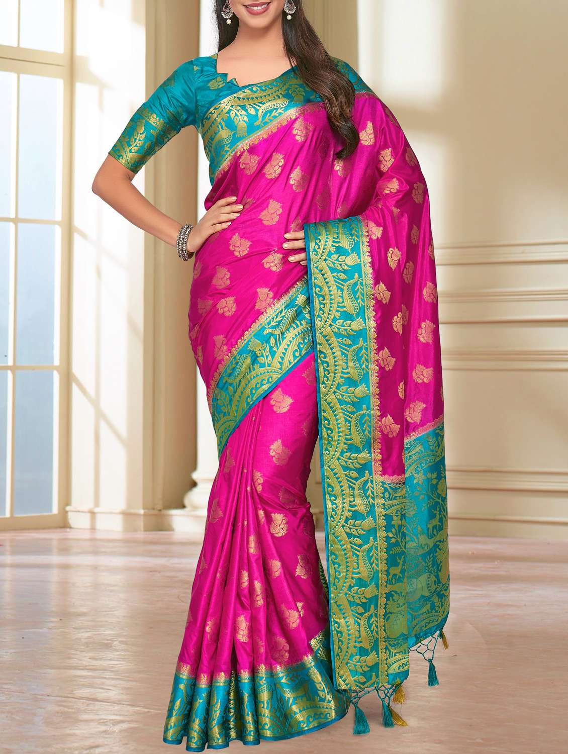 women's self design magenta colored saree