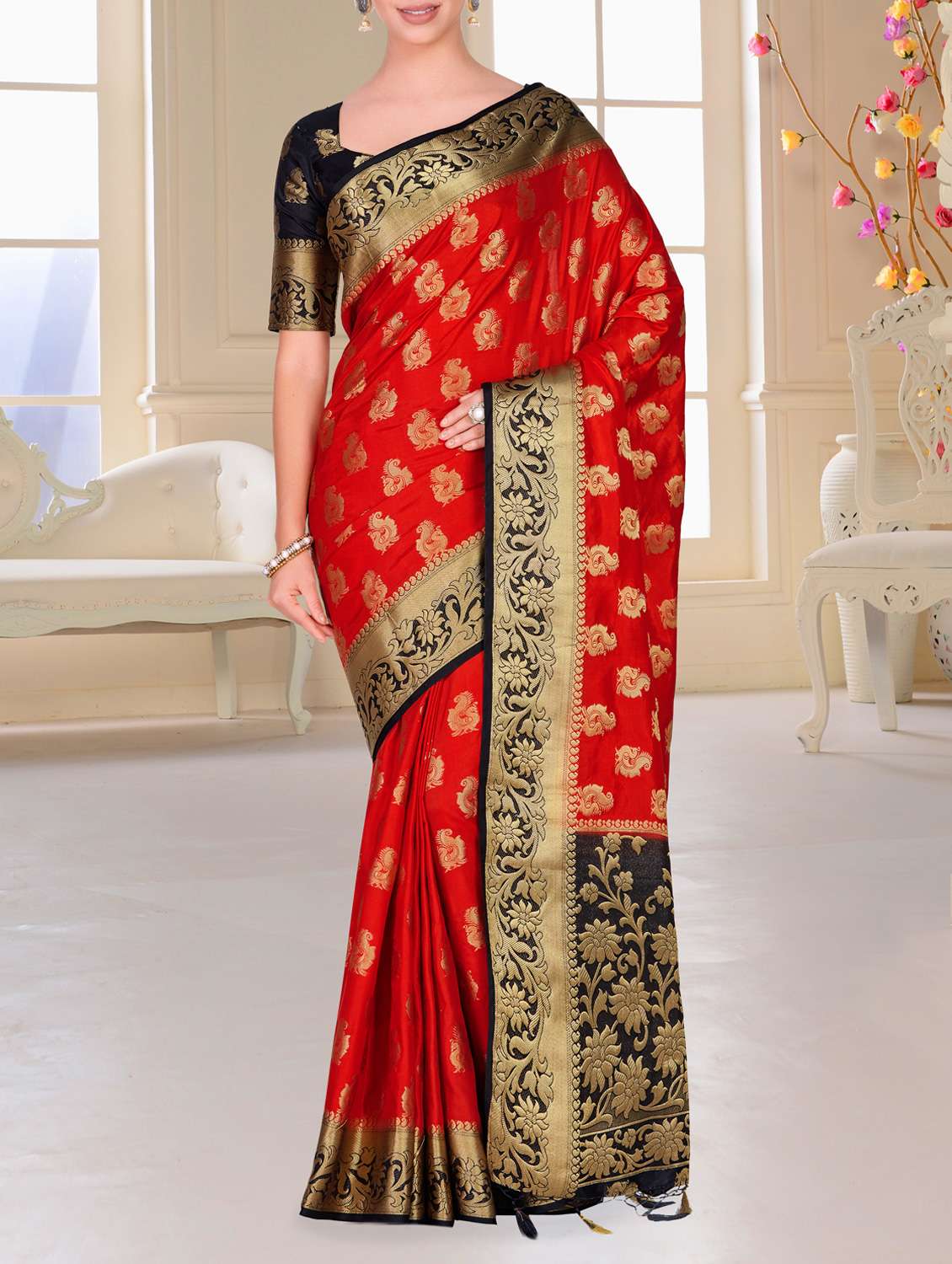 floral border conversational kanjivaram saree