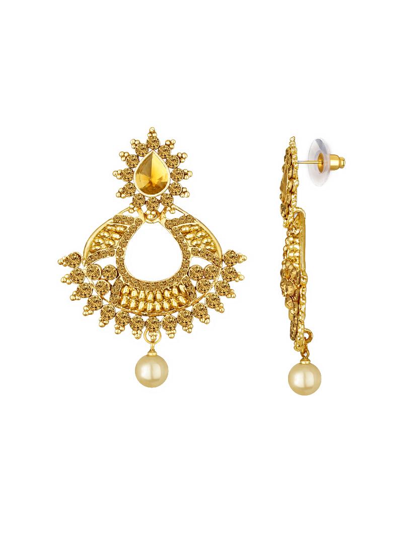 gold tone earrings & maang teeka set - 15464663 - Standard Image - 1