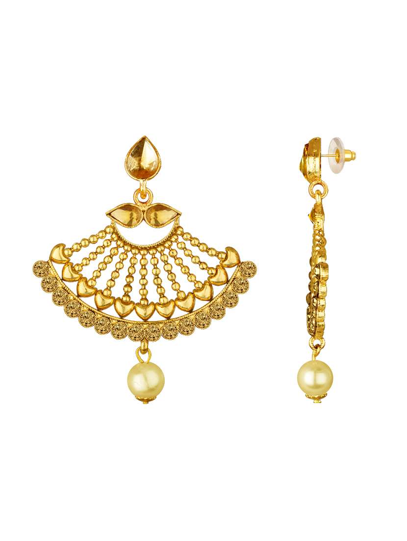 gold tone pearl earrings & maangteeka set - 15464667 -  Standard Image - 1