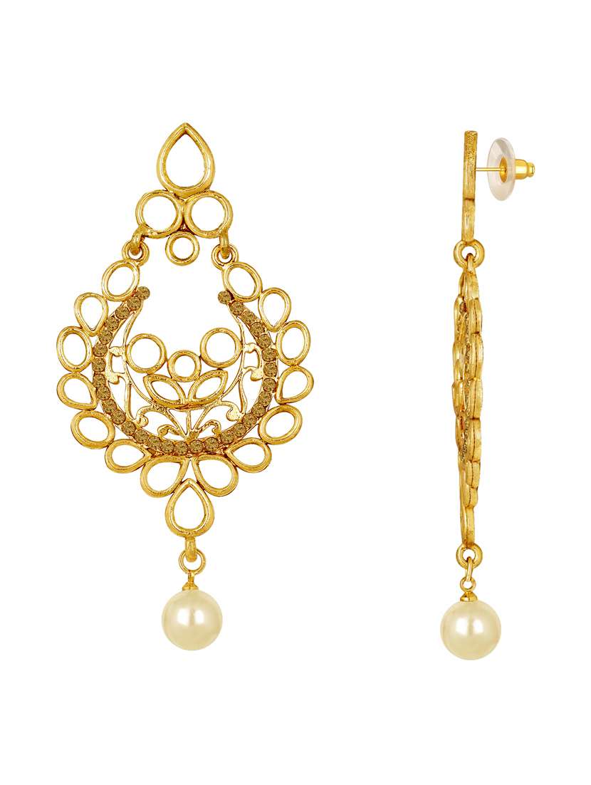 gold tone stone earrings & maangteeka set - 15464671 -  Standard Image - 1