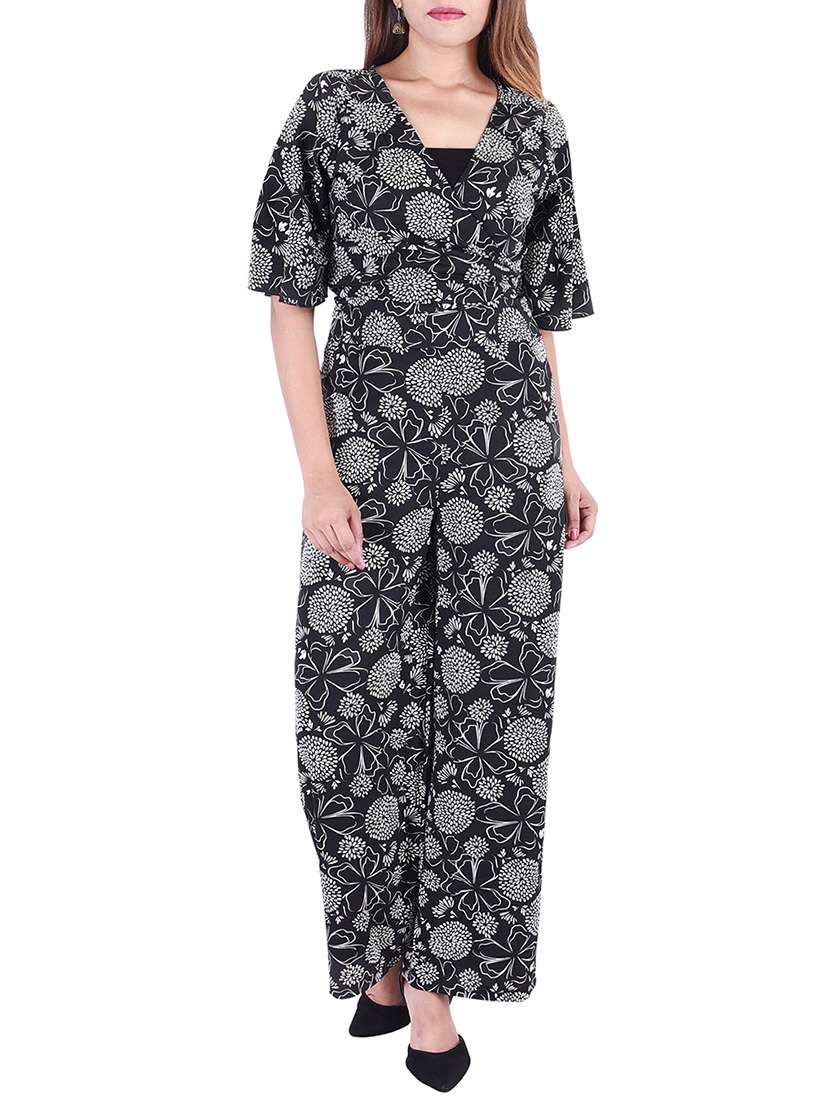 faux wrap monochrome printed jumpsuit