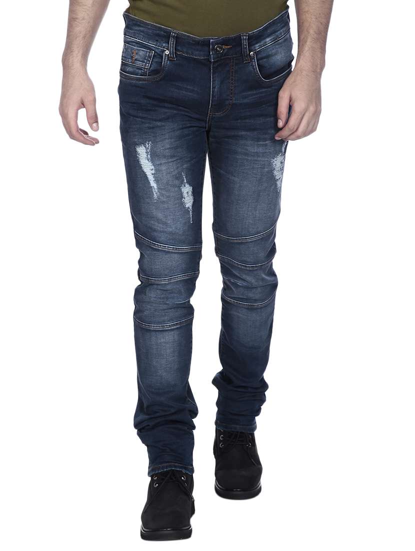 blue cotton biker denim