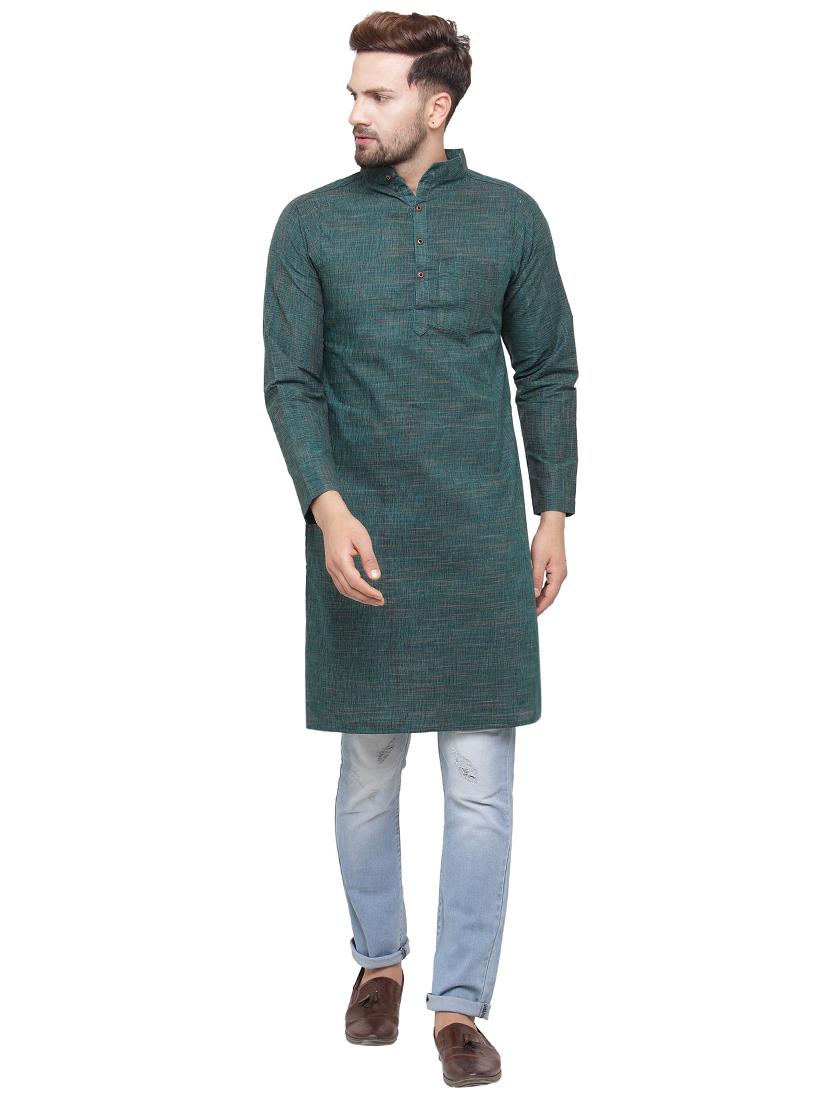 green cotton long kurta - 15466043 - Zoom Image - 0