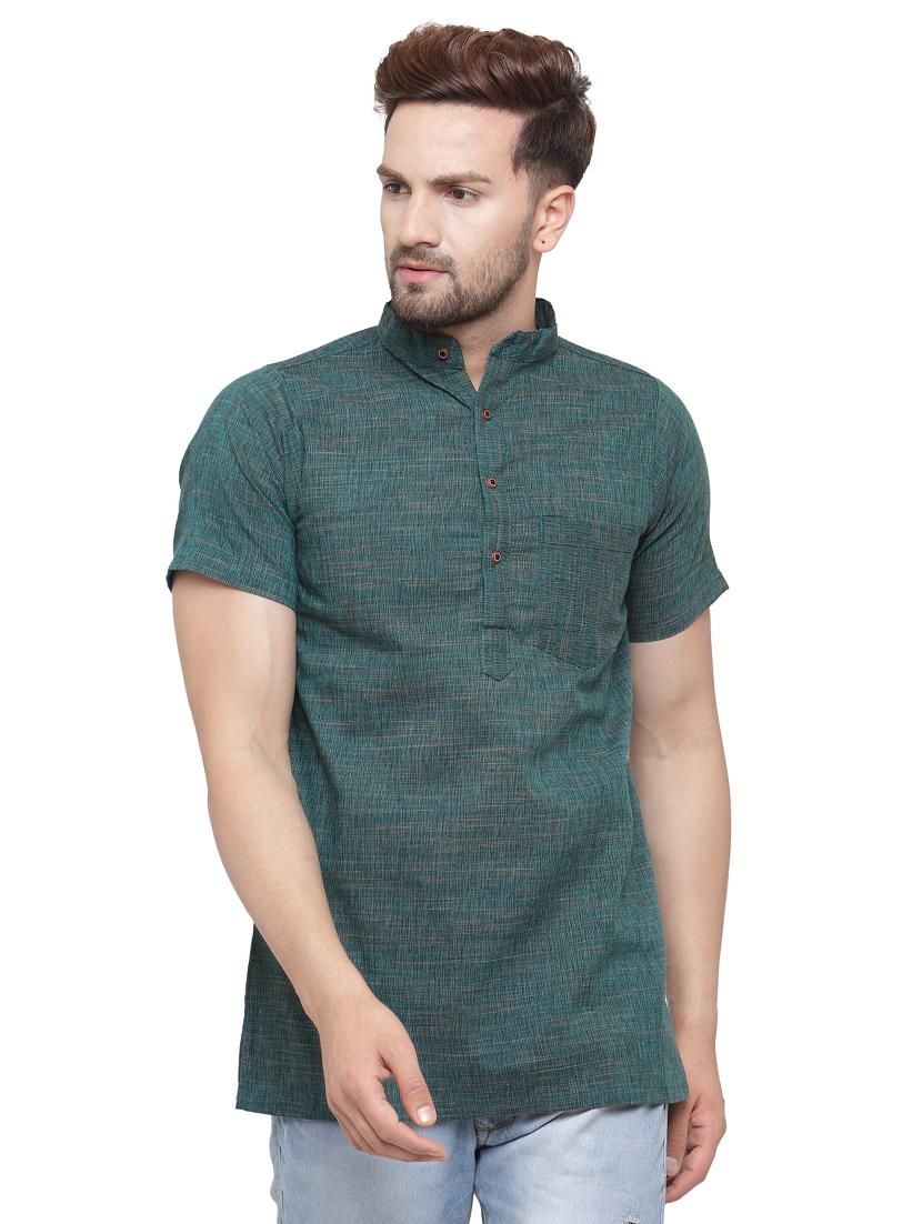 green cotton short kurta - 15466044 -  Zoom Image - 0