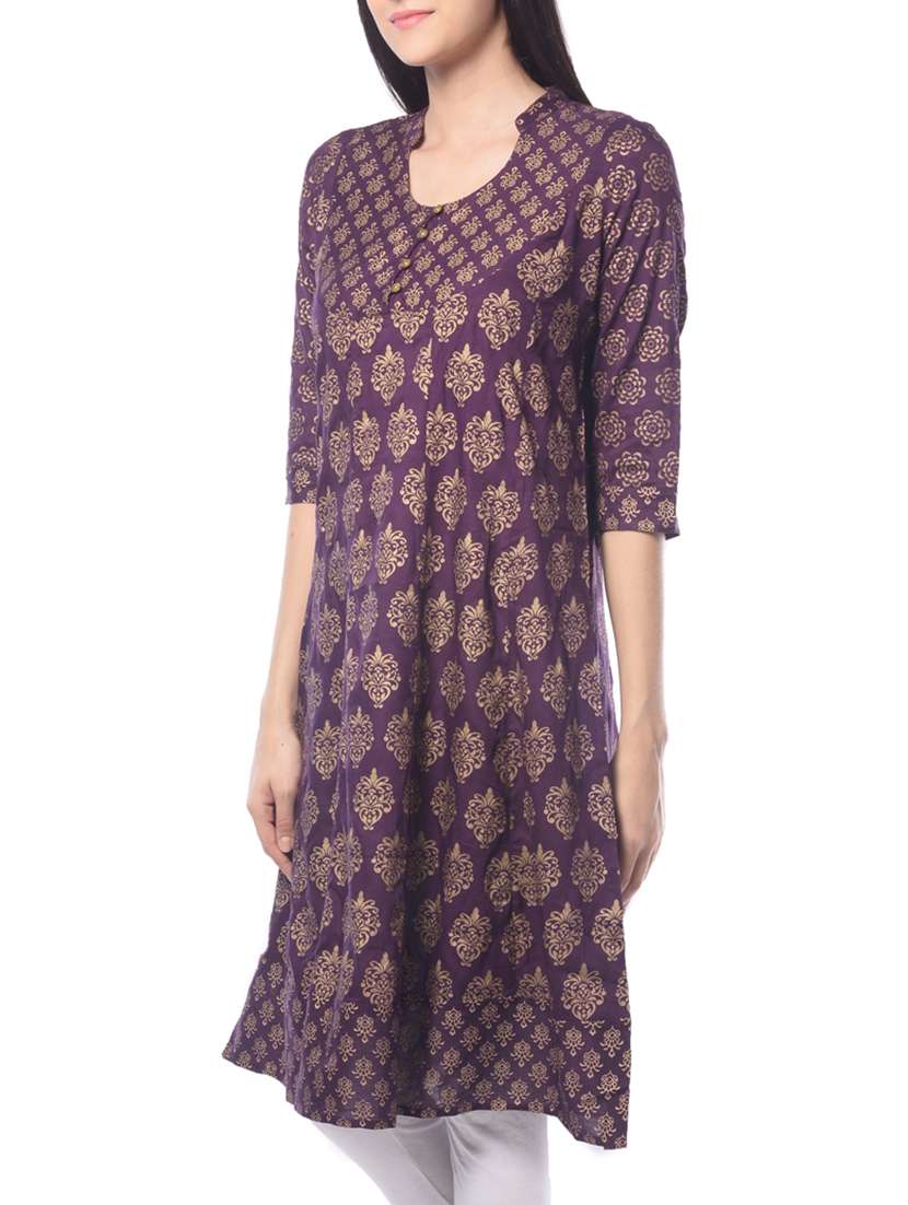 a-line foil print kurta - 15466309 -  Standard Image - 1