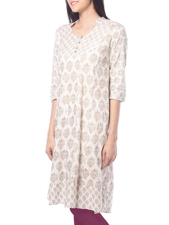 flared block print kurta - 15466310 -  Standard Image - 1