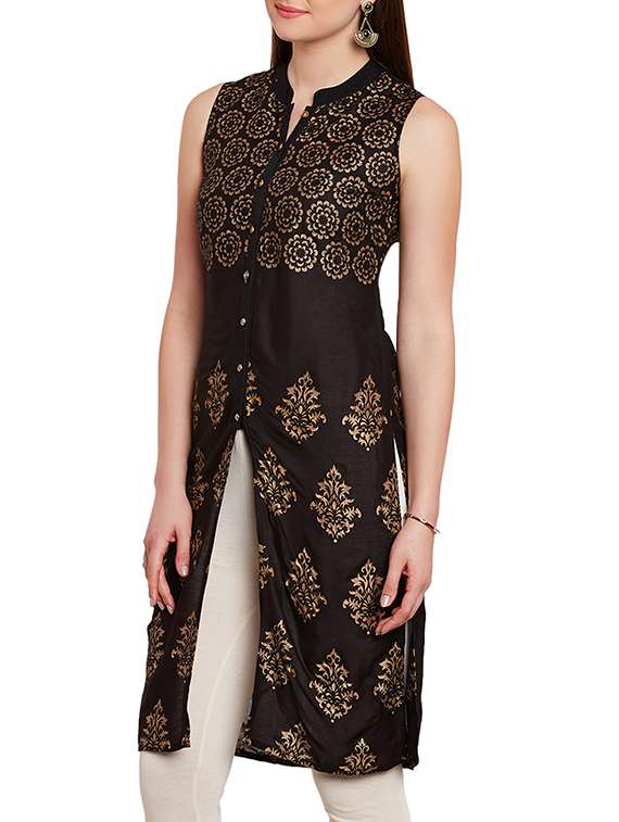 foil print high slit kurta - 15466311 -  Standard Image - 1