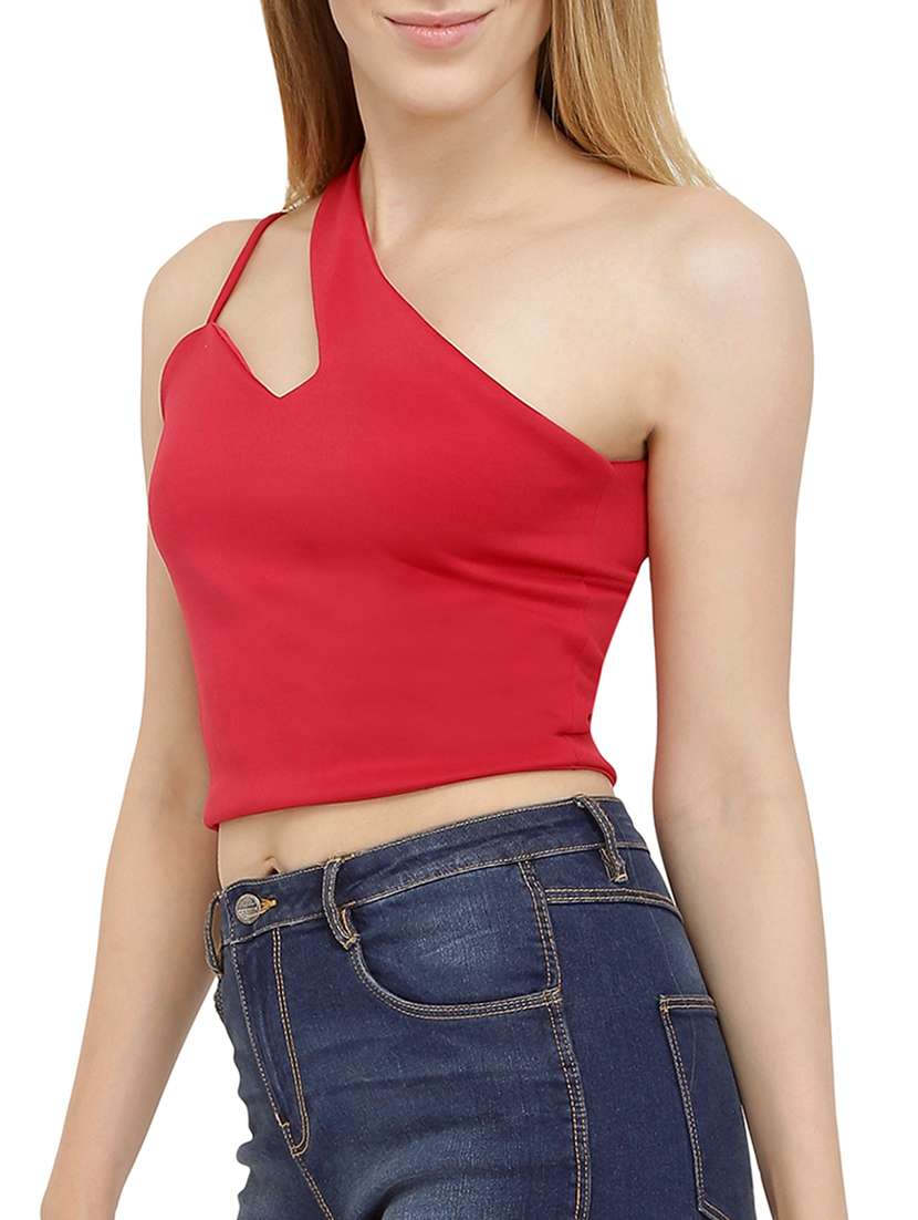single shoulder cutout detail crop top - 15468152 -  Standard Image - 1