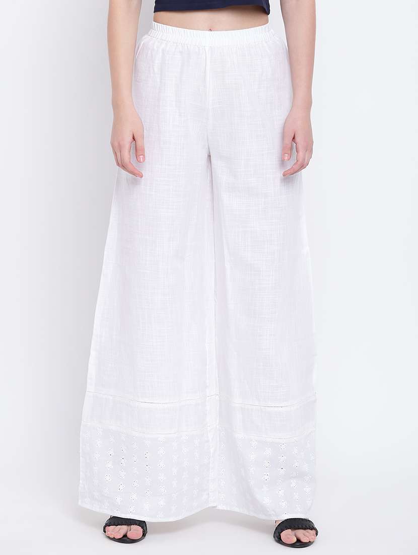 schiffli detail flared palazzo