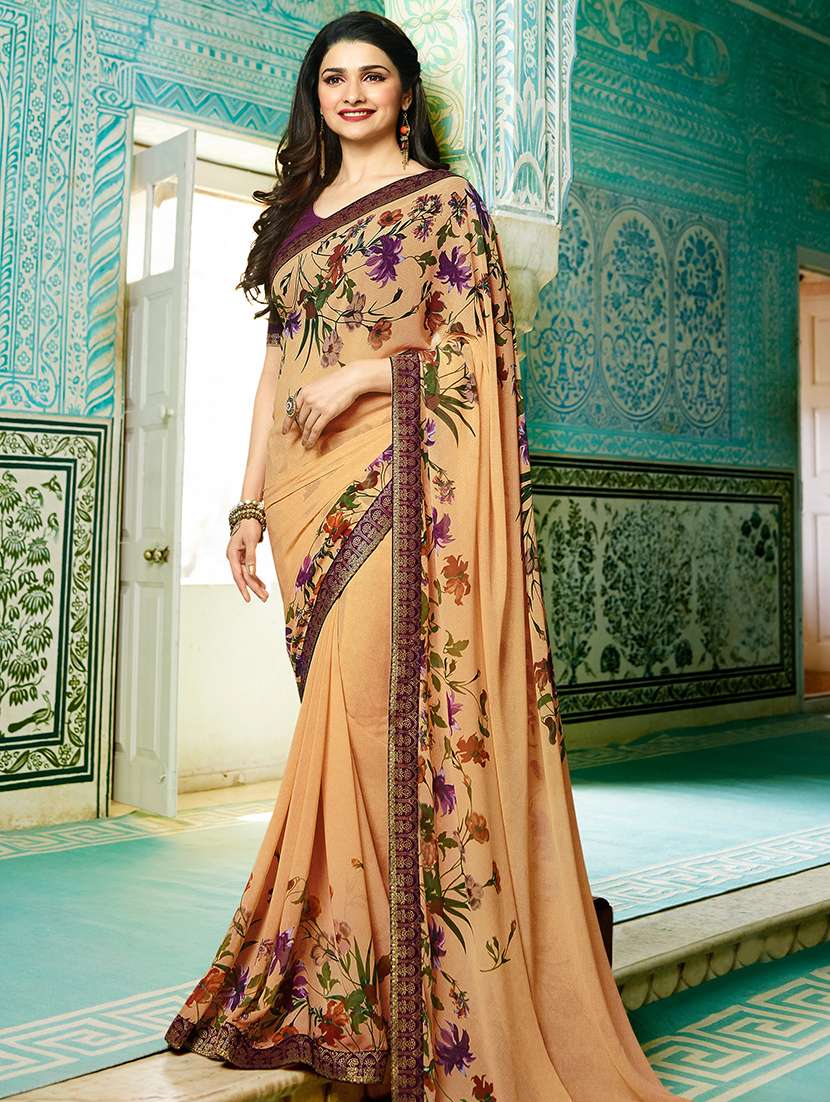floral print zari bordered saree with blouse