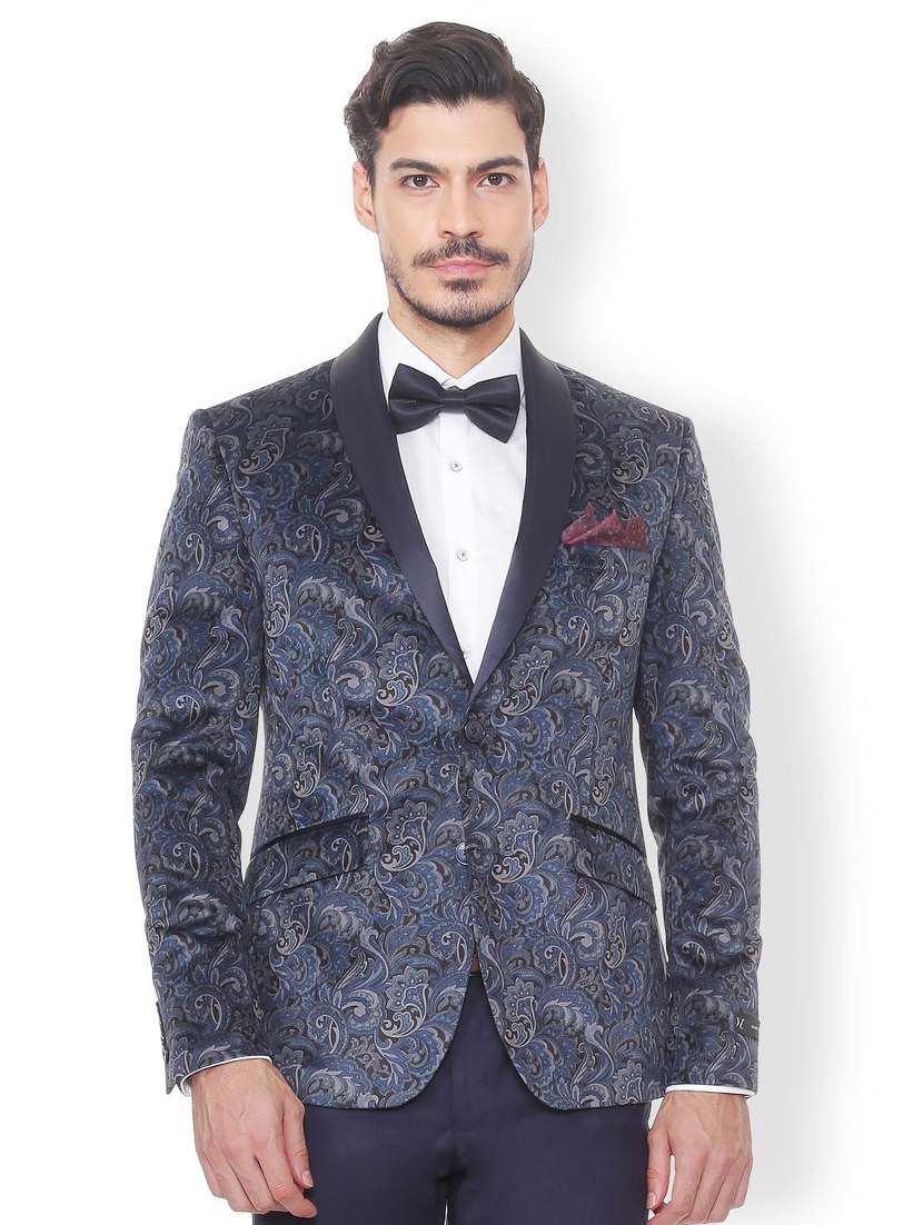 navy blue polyester casual blazer