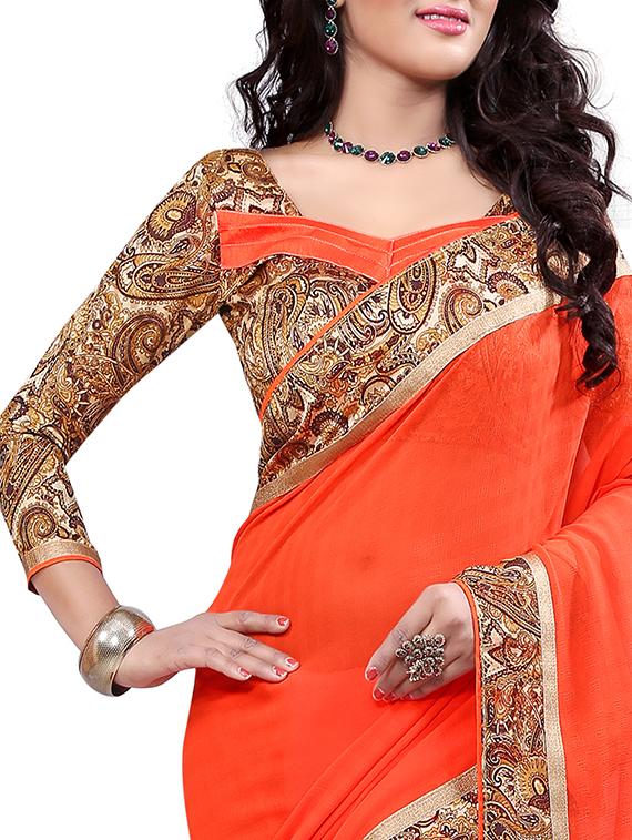 women's bordered orange colored saree with blouse - 15476059 - Standard Image - 1