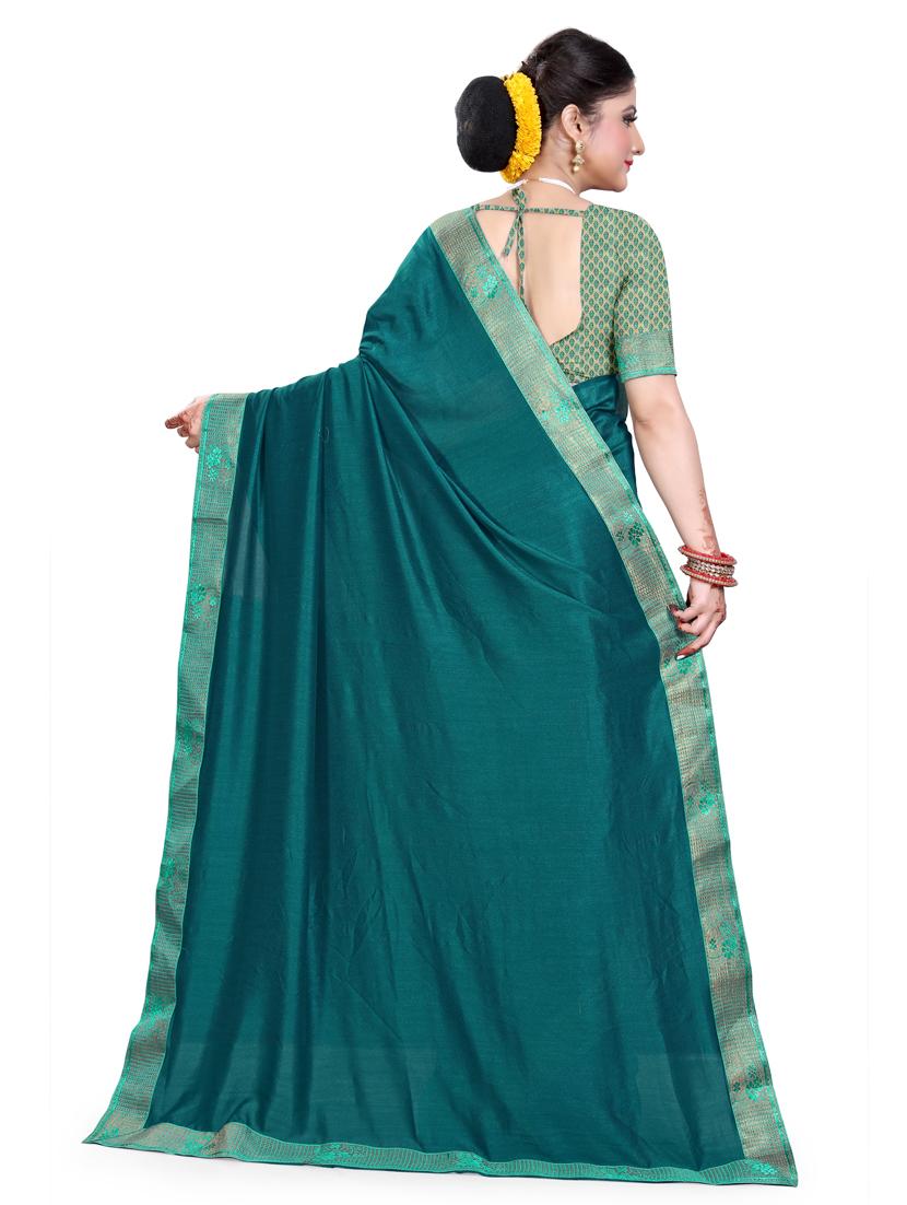 solid bordered saree with blouse - 15476061 - Standard Image - 1