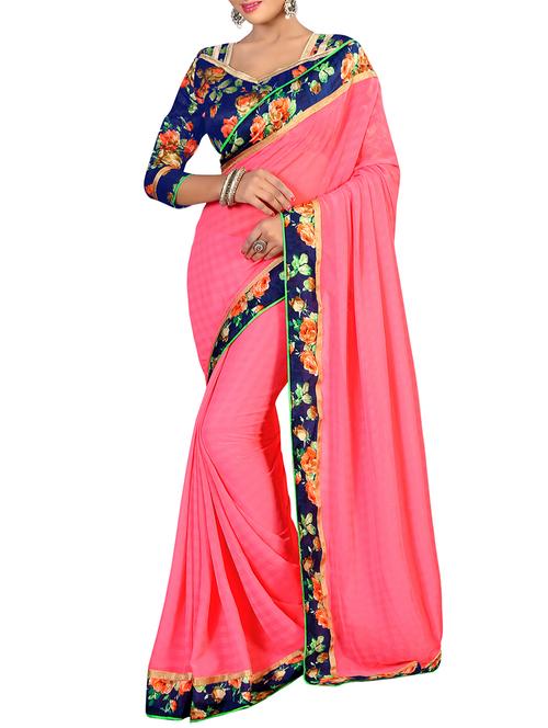 women's bordered pink colored saree with blouse - 15476079 - Standard Image - 0