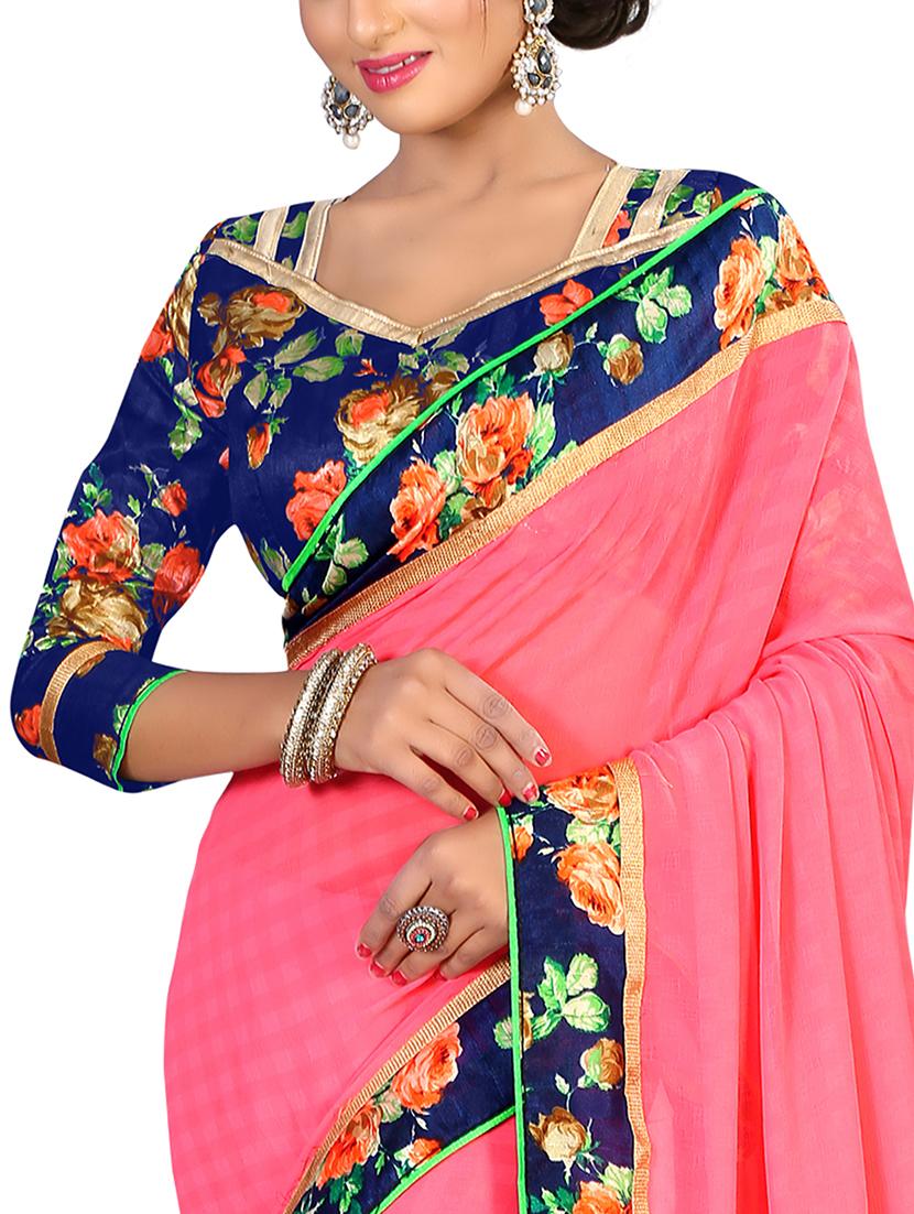 women's bordered pink colored saree with blouse - 15476079 - Standard Image - 1