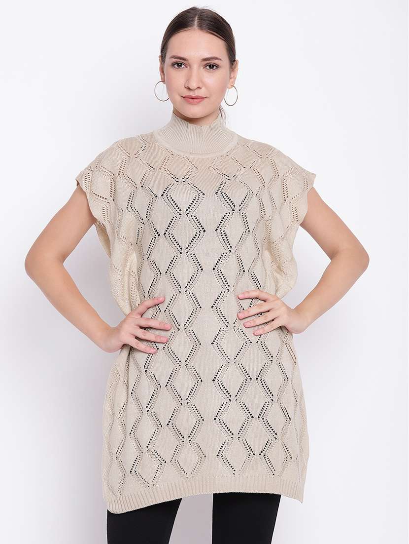 pointelle knit woolen poncho