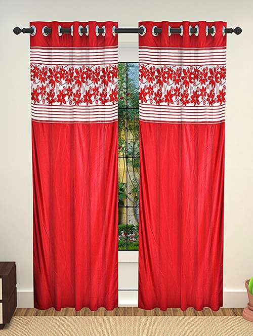 Buy Window Curtains Set Of 2 5 Feet In Red Color In India Limeroad