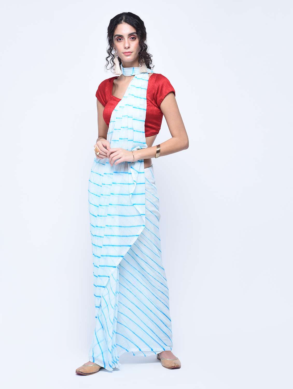 women's leheriya light blue colored saree