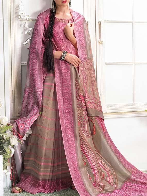 paisley printed pink sare with blouse